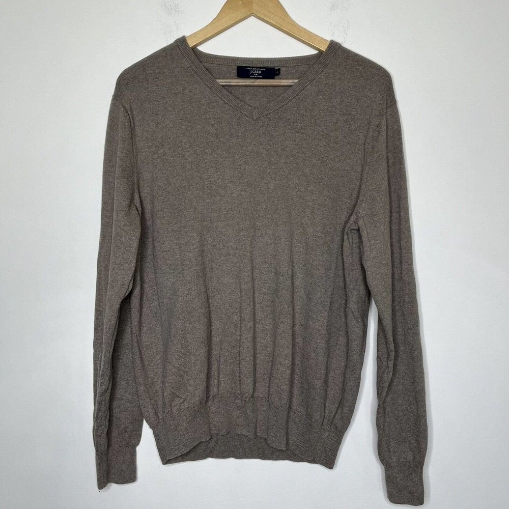 J.CREW V-Neck Sweater Cashmere Cotton Long Sleeve Brown Pullover Mens Size‎ L